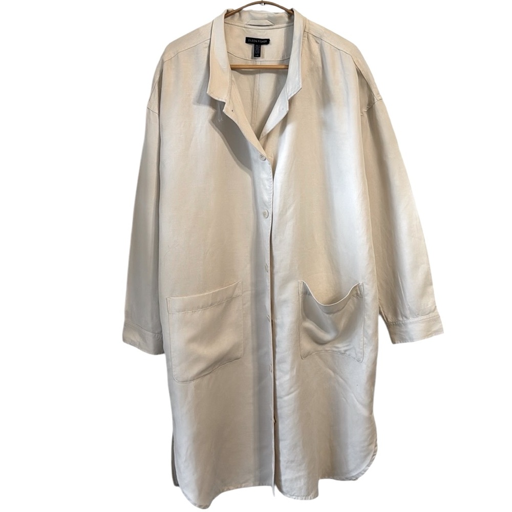 EILEEN FISHER Dress Shirt Long Sleeves Pockets Off White Button Down Size L